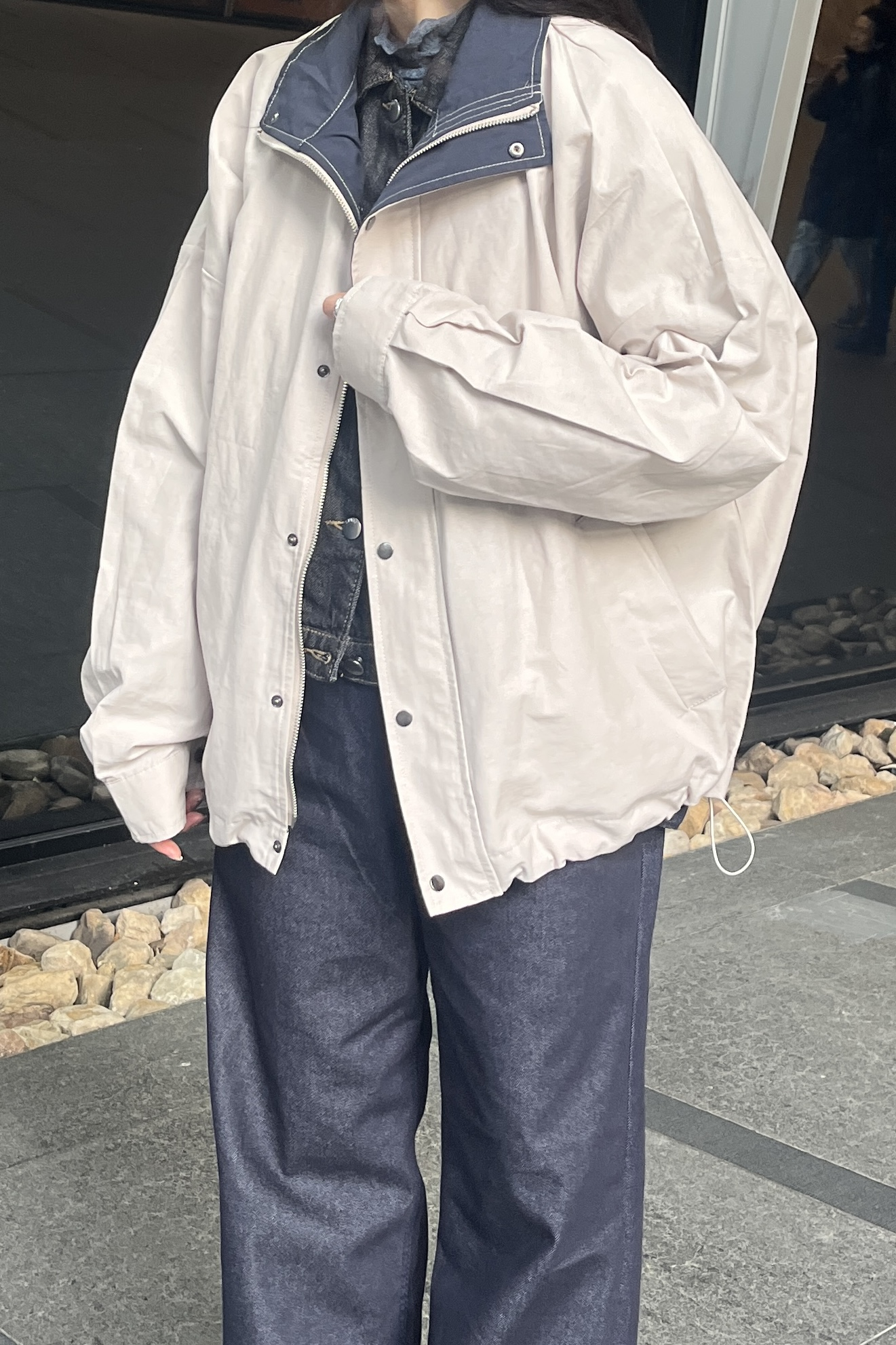 率性撞色落肩風衣外套