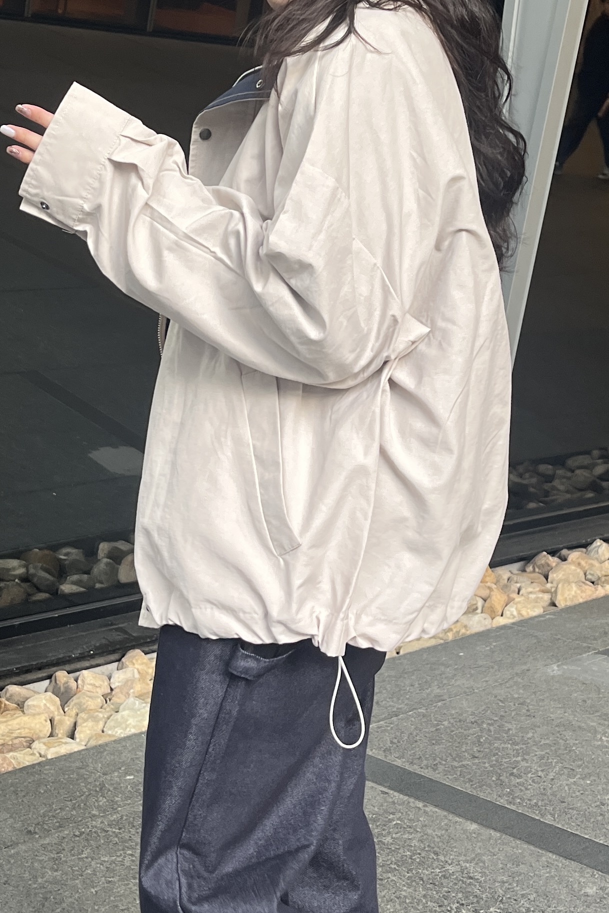 率性撞色落肩風衣外套