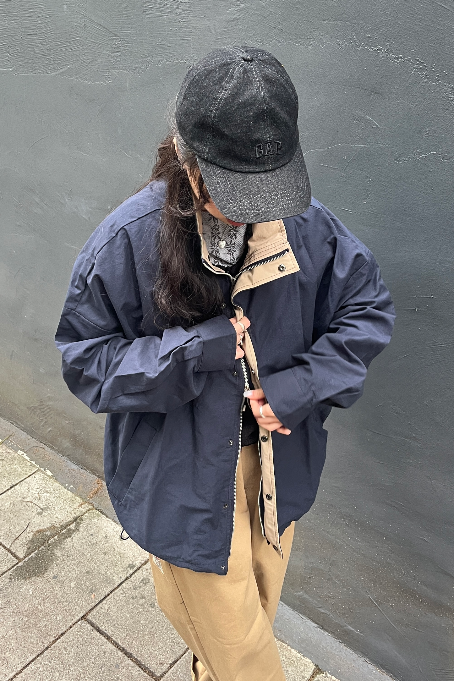 率性撞色落肩風衣外套