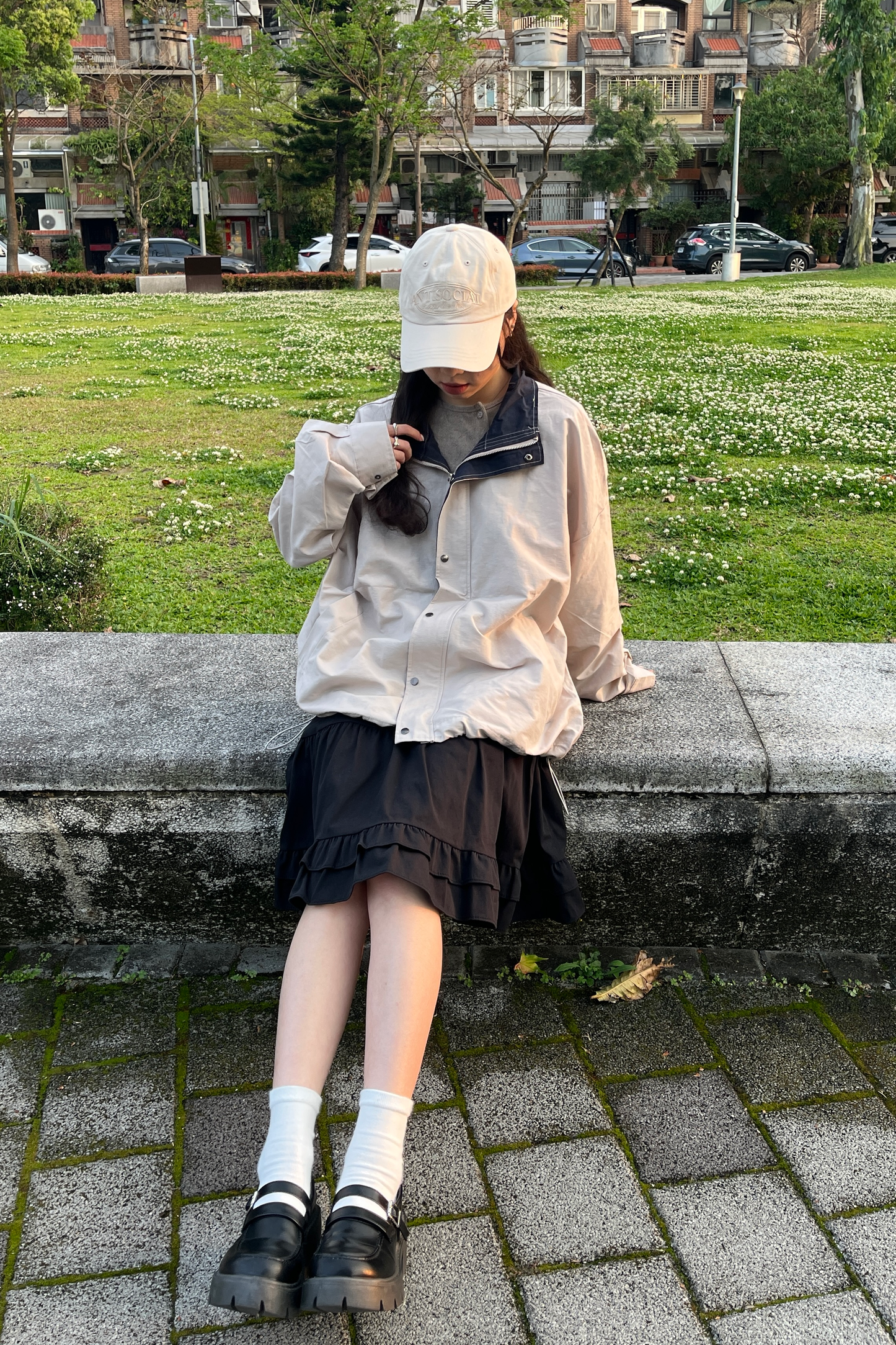 率性撞色落肩風衣外套